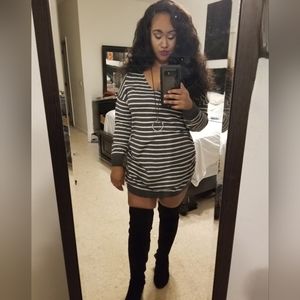 Grey + White Sweater Long Sleeve Dress